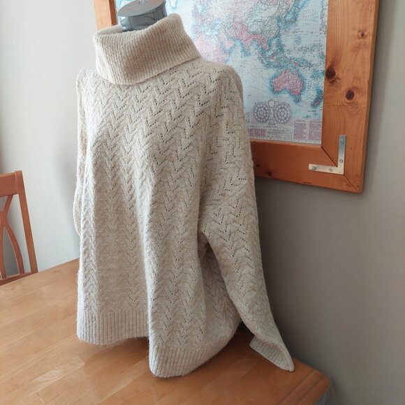 Old Navy Heathered Pointelle-Knit Turtleneck Sweater- Oatmeal Heather Size 3X - Picture 3 of 10